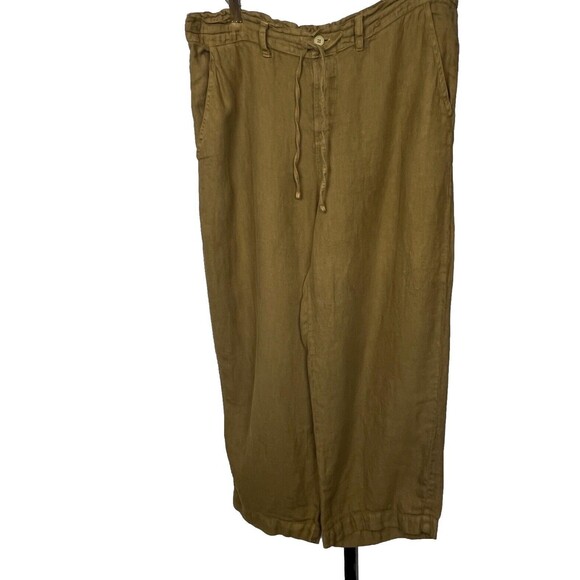 CP Shades Pants High Waist Wide Leg Capri Drawstring Brown 100% Linen Medium USA - Picture 2 of 6